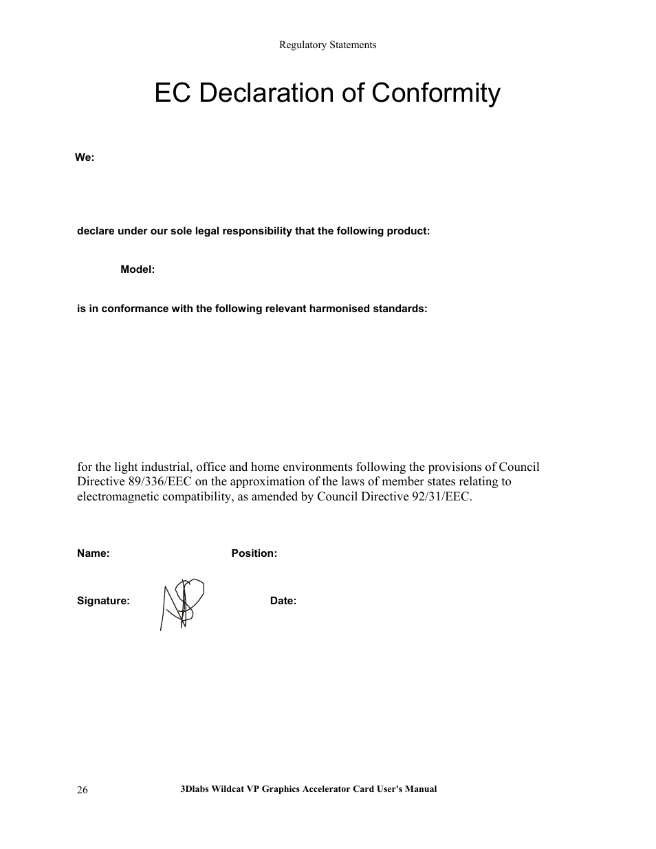 Ec declaration of conformity | 3DLABS VP User Manual | Page 32 / 41