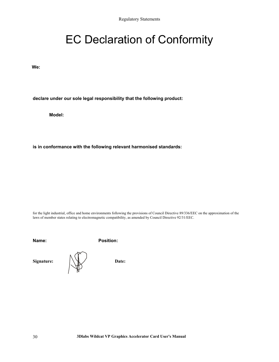Ec declaration of conformity | 3DLABS VP User Manual | Page 36 / 41