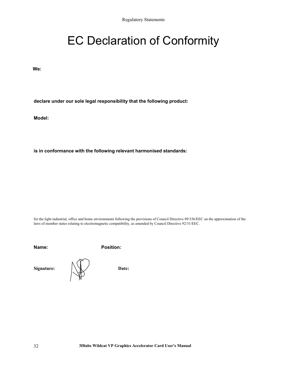 Ec declaration of conformity | 3DLABS VP User Manual | Page 38 / 41
