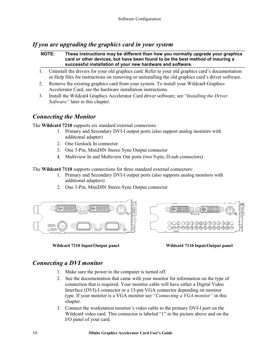 Connecting the monitor, Connecting a dvi monitor | 3DLABS Wildcat4 7110 User Manual | Page 14 / 50