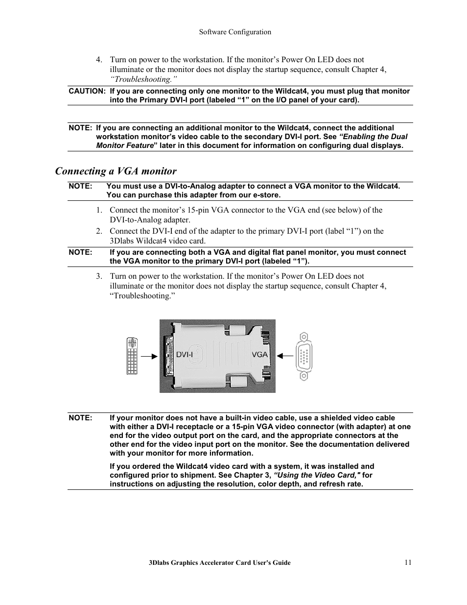 Connecting a vga monitor | 3DLABS Wildcat4 7110 User Manual | Page 15 / 50