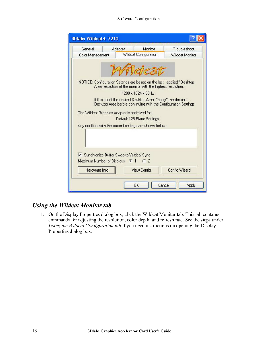 Using the wildcat monitor tab | 3DLABS Wildcat4 7110 User Manual | Page 22 / 50