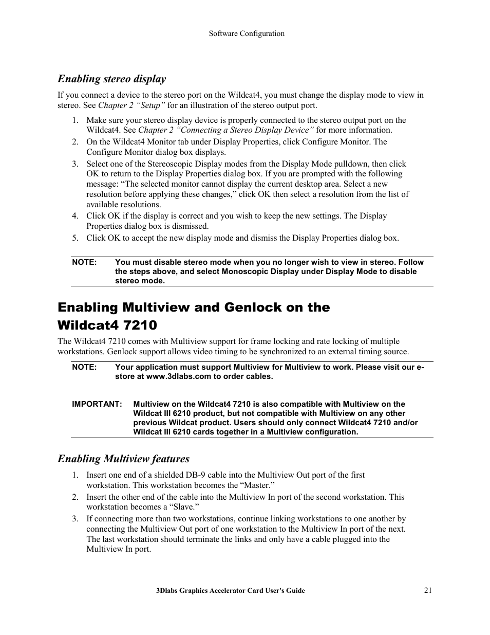 Enabling stereo display, Enabling multiview features | 3DLABS Wildcat4 7110 User Manual | Page 25 / 50