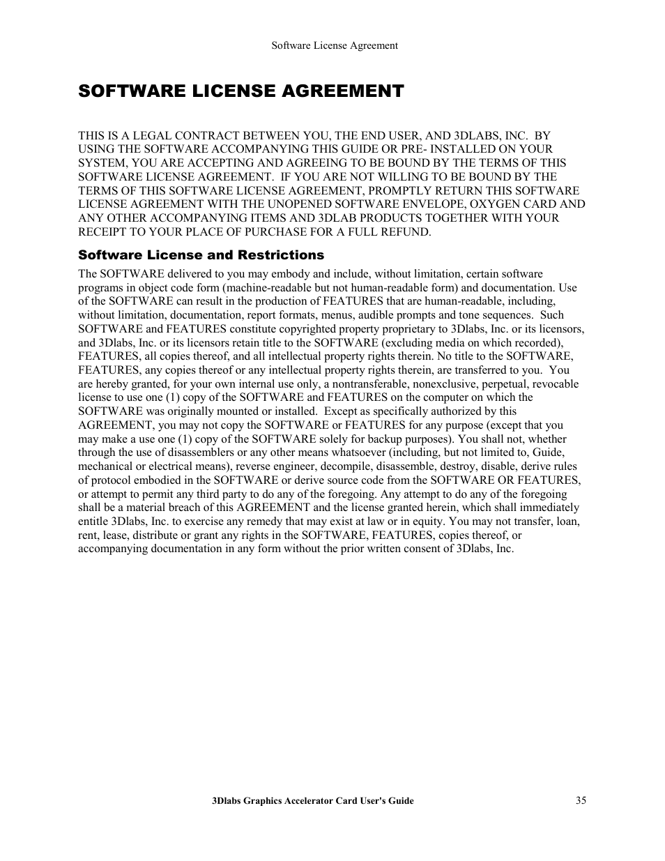 Software license agreement | 3DLABS Wildcat4 7110 User Manual | Page 39 / 50