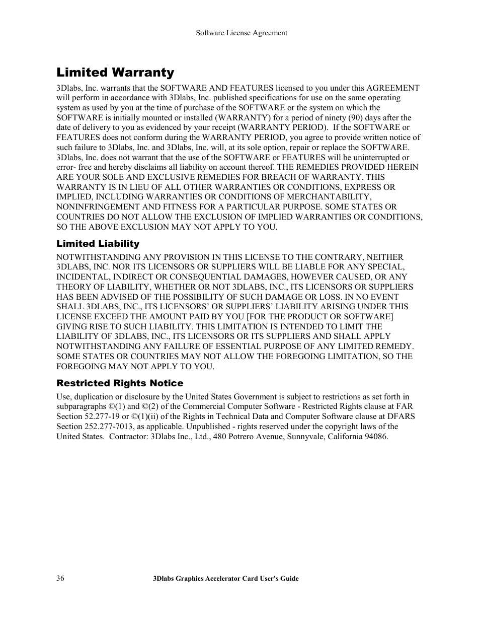 Limited warranty | 3DLABS Wildcat4 7110 User Manual | Page 40 / 50