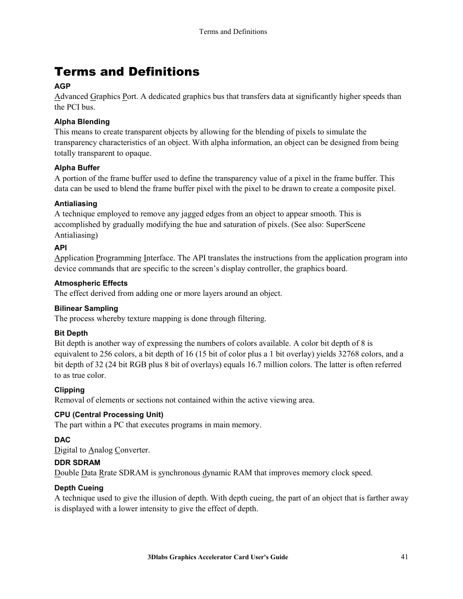Terms and definitions | 3DLABS Wildcat4 7110 User Manual | Page 45 / 50