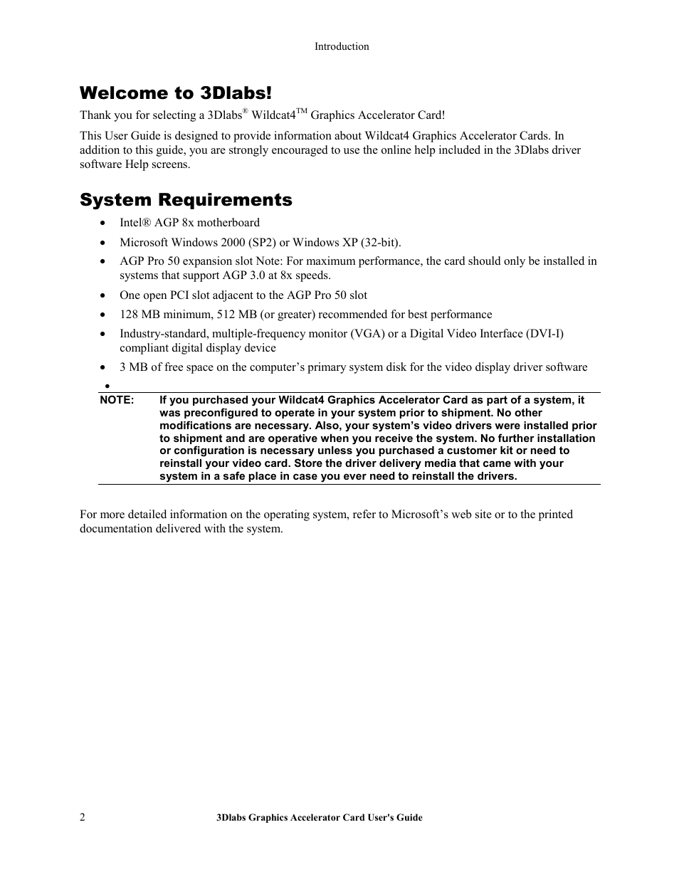 Welcome to 3dlabs, System requirements | 3DLABS Wildcat4 7110 User Manual | Page 6 / 50