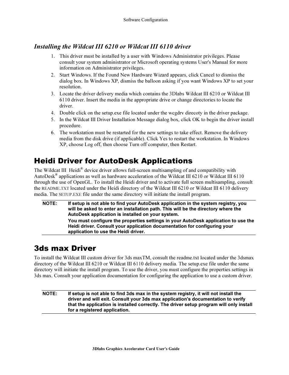 Heidi driver for autode k application, 3d max driver, Heidi driver for autodesk applications | 3ds max driver | 3DLABS Wildcat III 6110 User Manual | Page 19 / 56