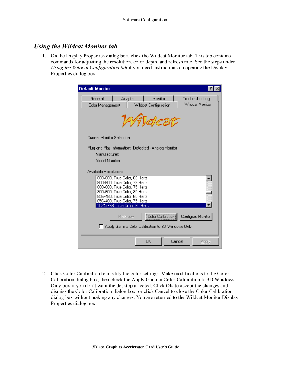 U ing the wildcat monitor tab, Using the wildcat monitor tab | 3DLABS Wildcat III 6110 User Manual | Page 26 / 56