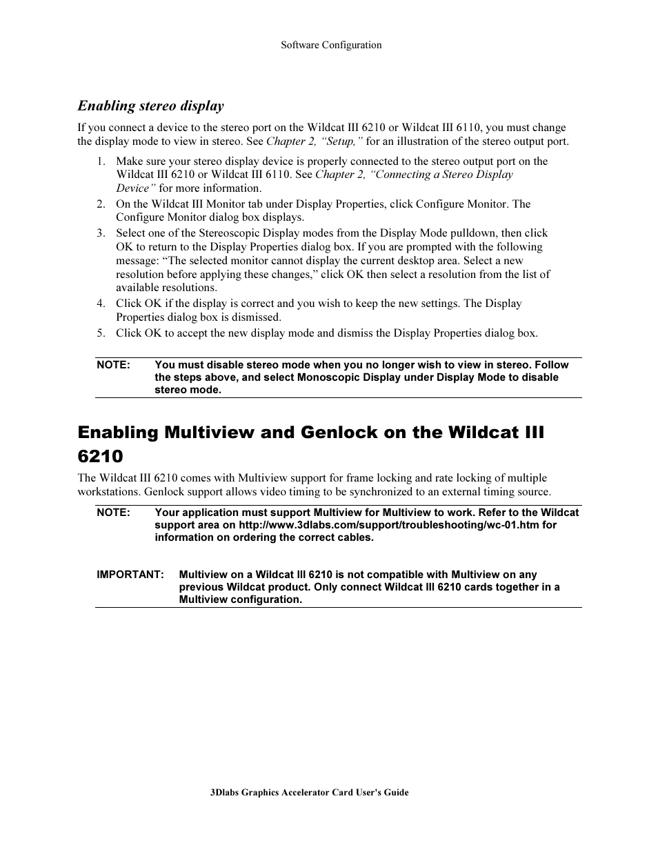 Enabling tereo di play, Enabling multivie and genlock on the wildcat iii, Enabling stereo display | 3DLABS Wildcat III 6110 User Manual | Page 28 / 56