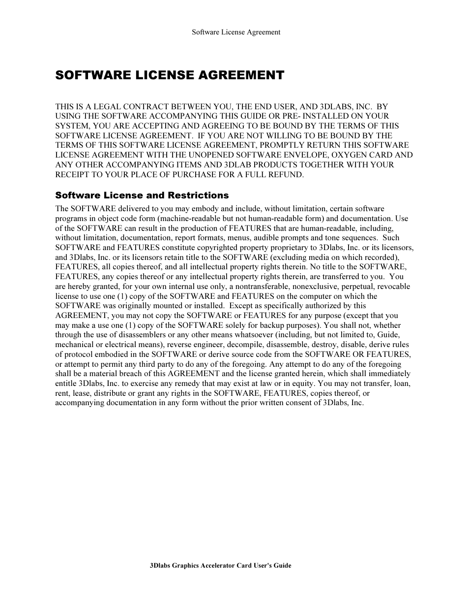 Software license agreement | 3DLABS Wildcat III 6110 User Manual | Page 44 / 56