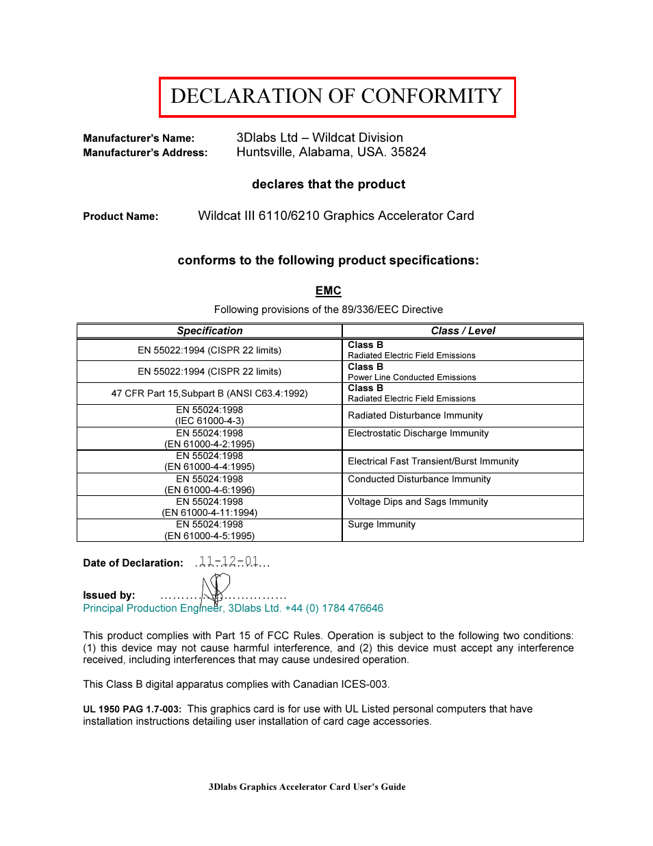 Declaration of conformity | 3DLABS Wildcat III 6110 User Manual | Page 48 / 56