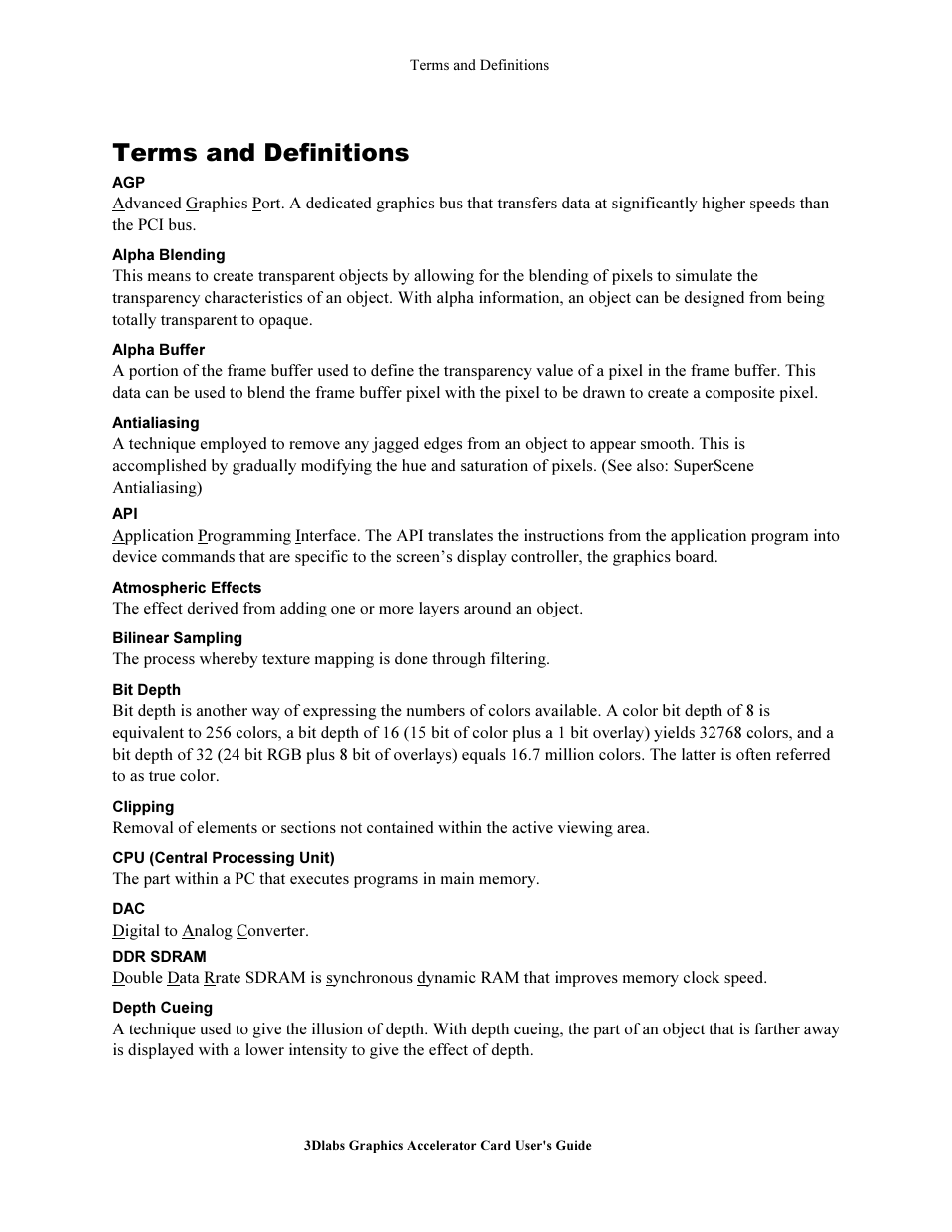 Terms and definitions | 3DLABS Wildcat III 6110 User Manual | Page 50 / 56