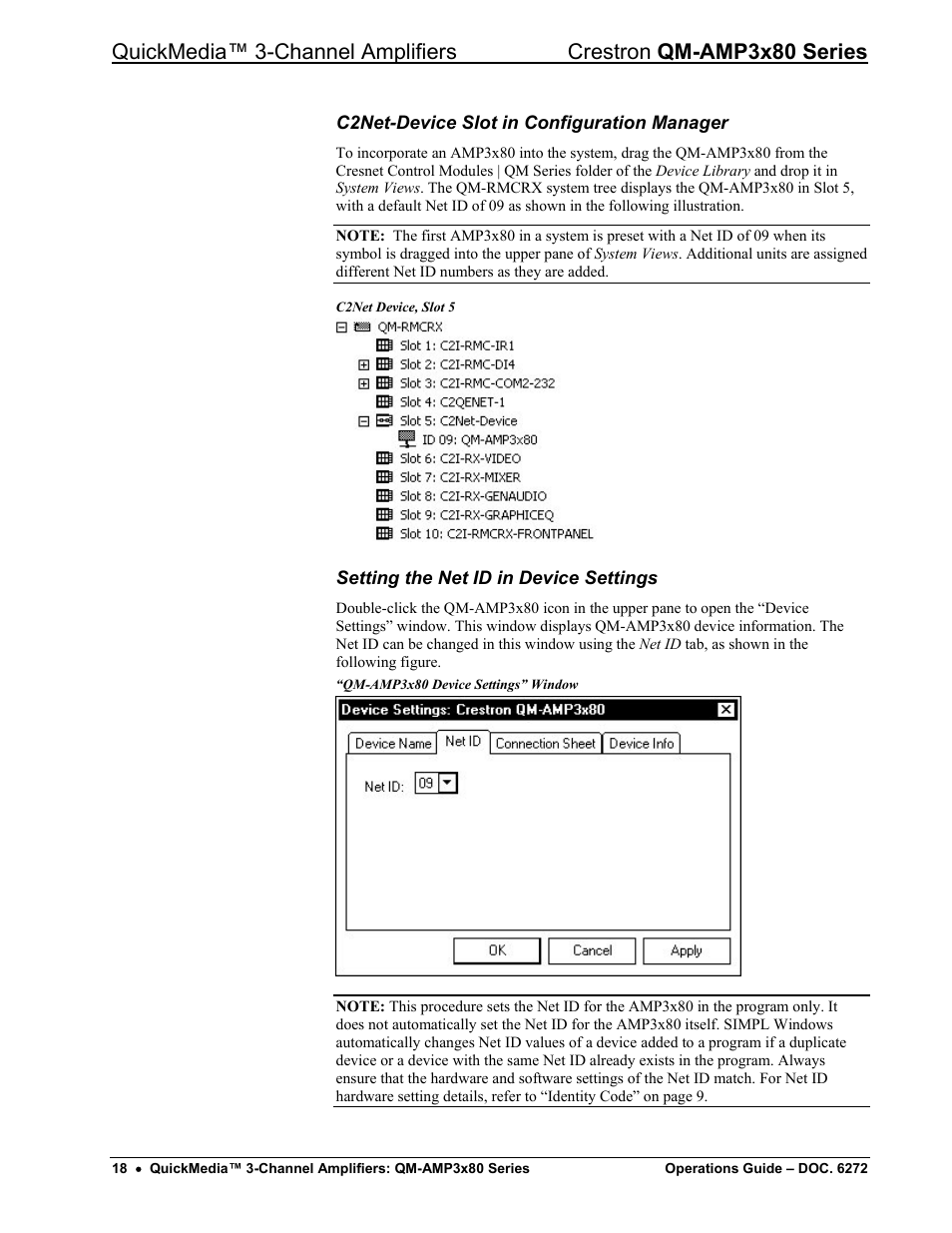 Setting the net id in device settings” o | Crestron electronic QM-AMP3x80 Series User Manual | Page 22 / 32