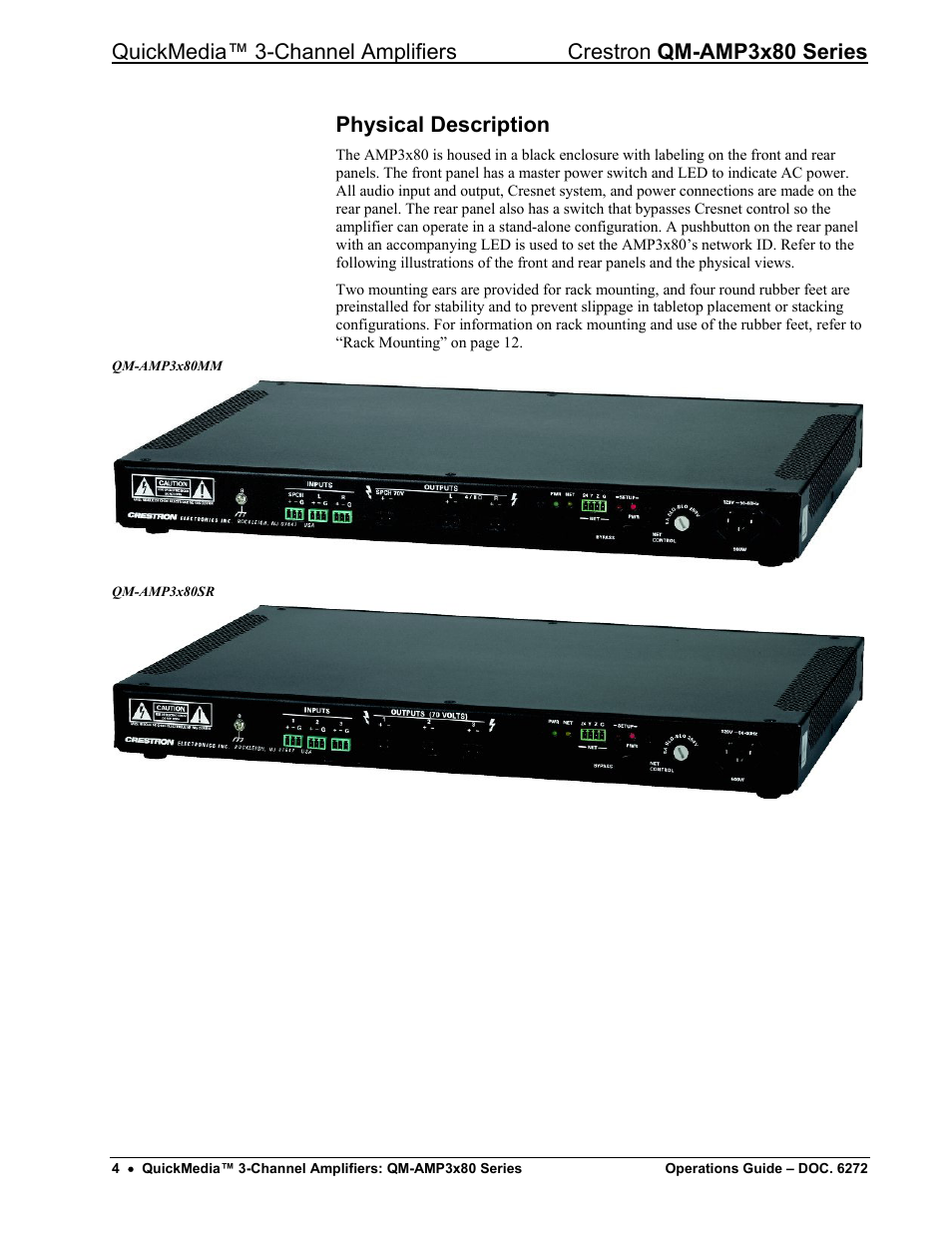 Physical description | Crestron electronic QM-AMP3x80 Series User Manual | Page 8 / 32