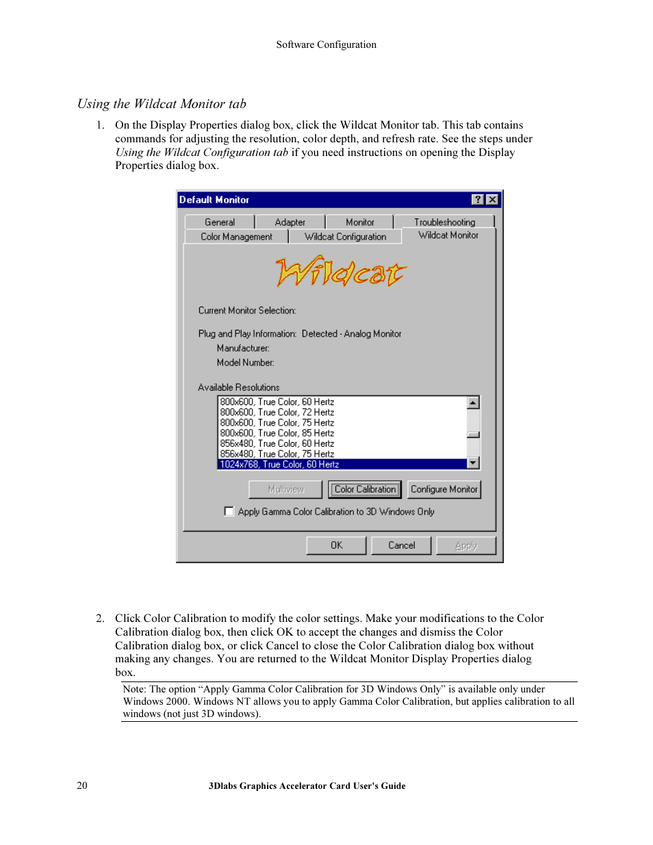 Using the wildcat monitor tab | 3DLABS Wildcat II 5110 User Manual | Page 26 / 57