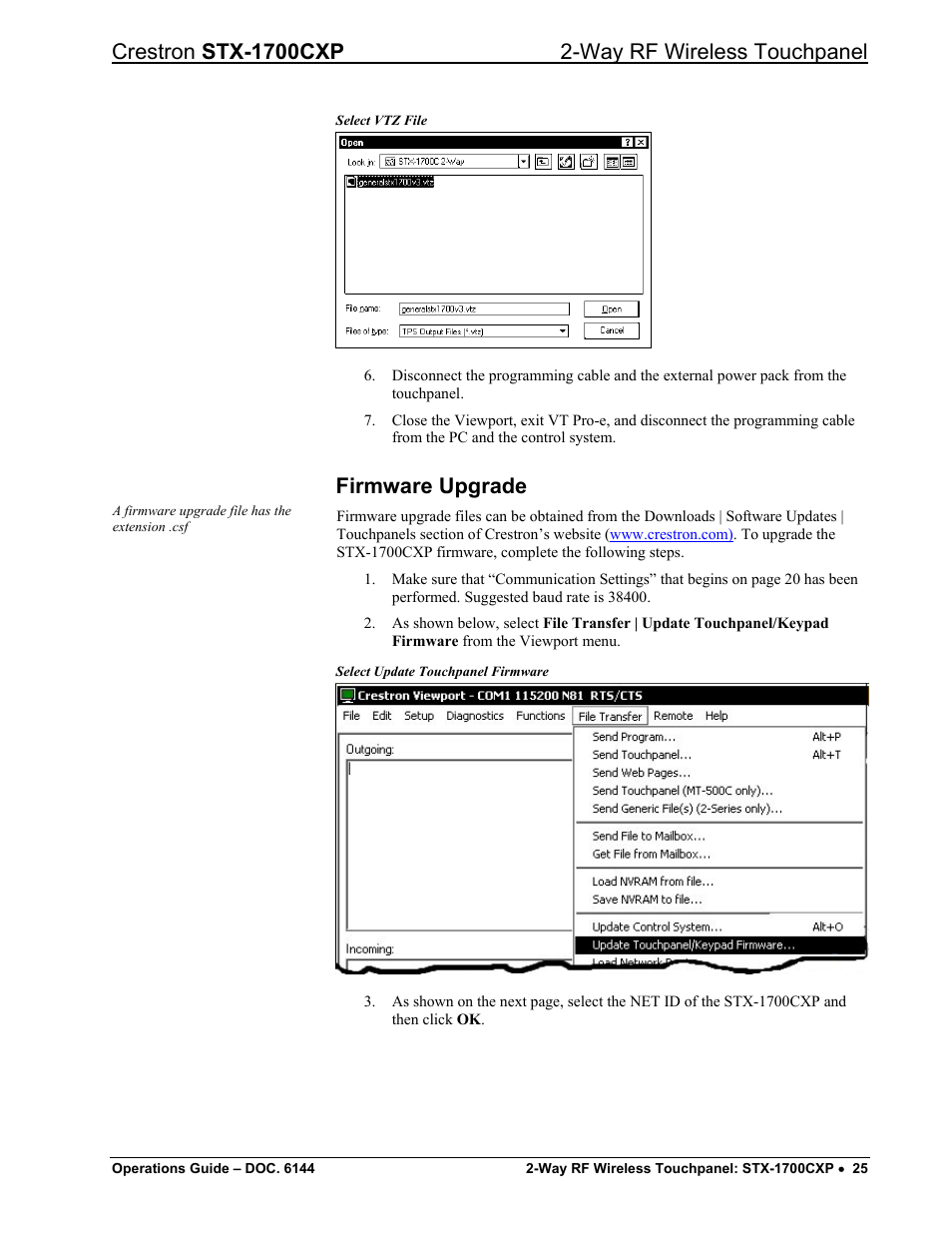 Firmware upgrade | Crestron electronic STX-1700CXP User Manual | Page 29 / 40