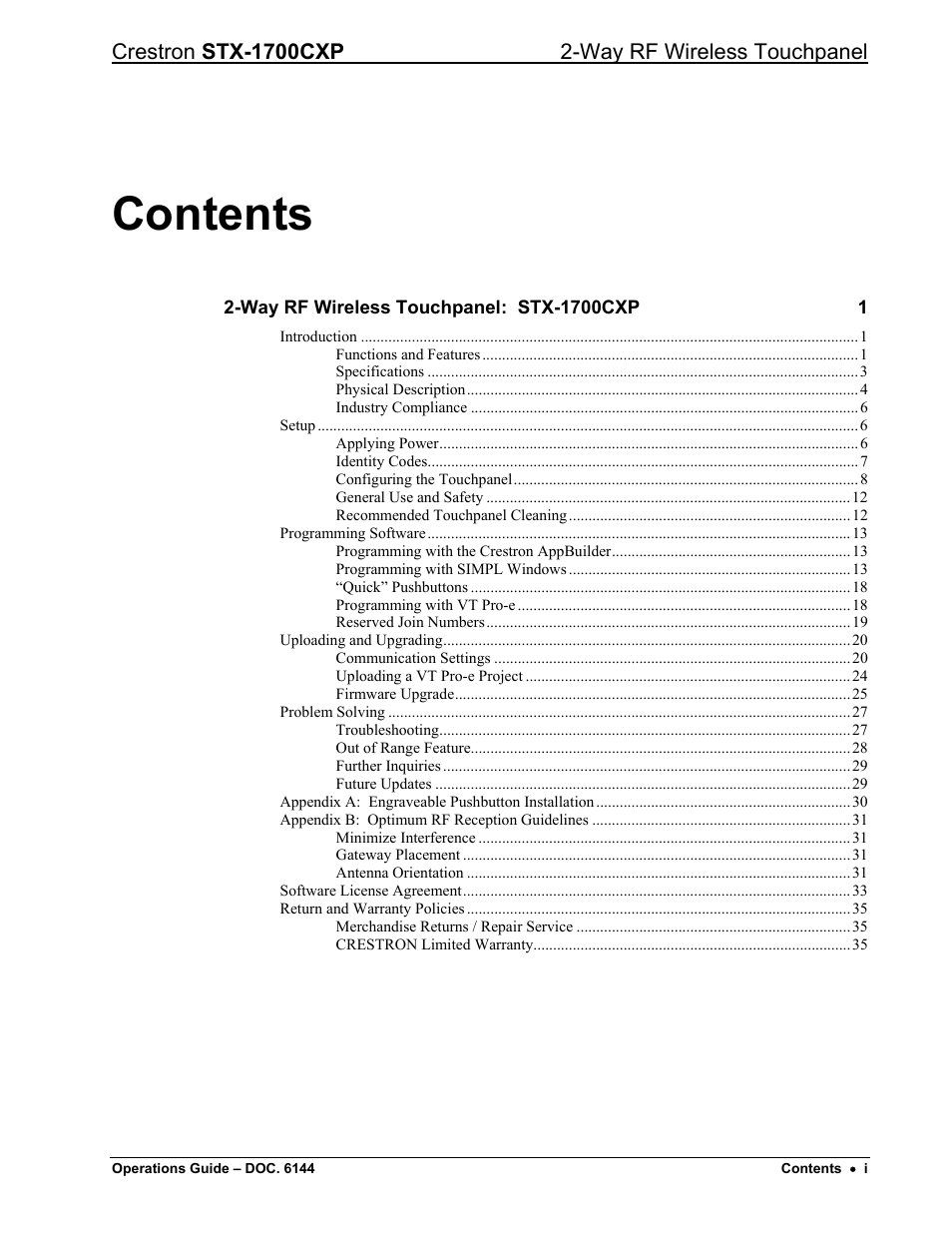 Crestron electronic STX-1700CXP User Manual | Page 3 / 40