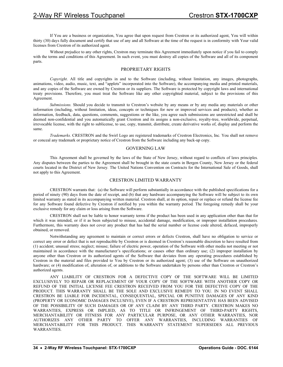 Way rf wireless touchpanel crestron stx-1700cxp | Crestron electronic STX-1700CXP User Manual | Page 38 / 40