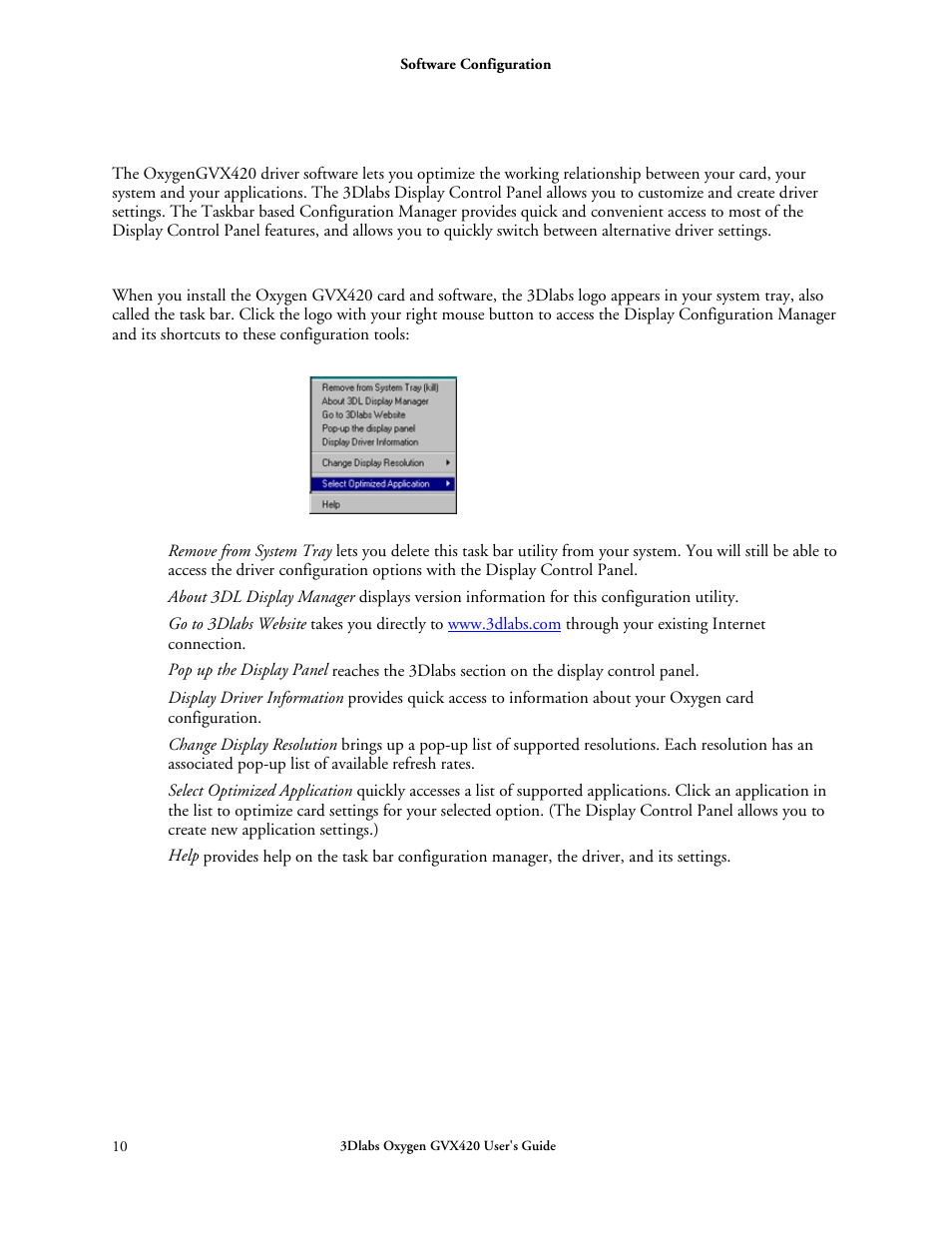 The oxygen gvx420 driver, The task bar - based configuration manager | 3DLABS Oxygen GVX420 User Manual | Page 20 / 44
