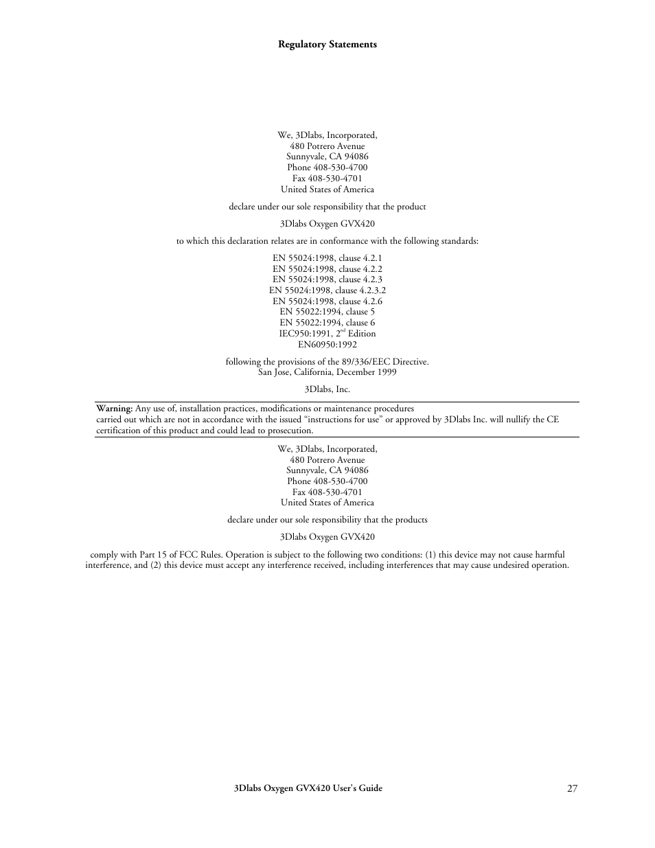 Declaration of conformity | 3DLABS Oxygen GVX420 User Manual | Page 37 / 44