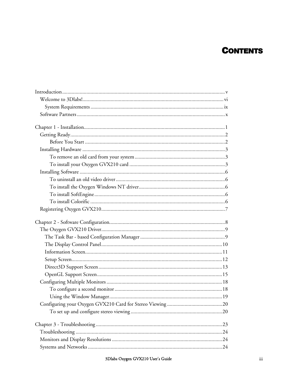 Ontents | 3DLABS Oxygen GVX210 User Manual | Page 3 / 49