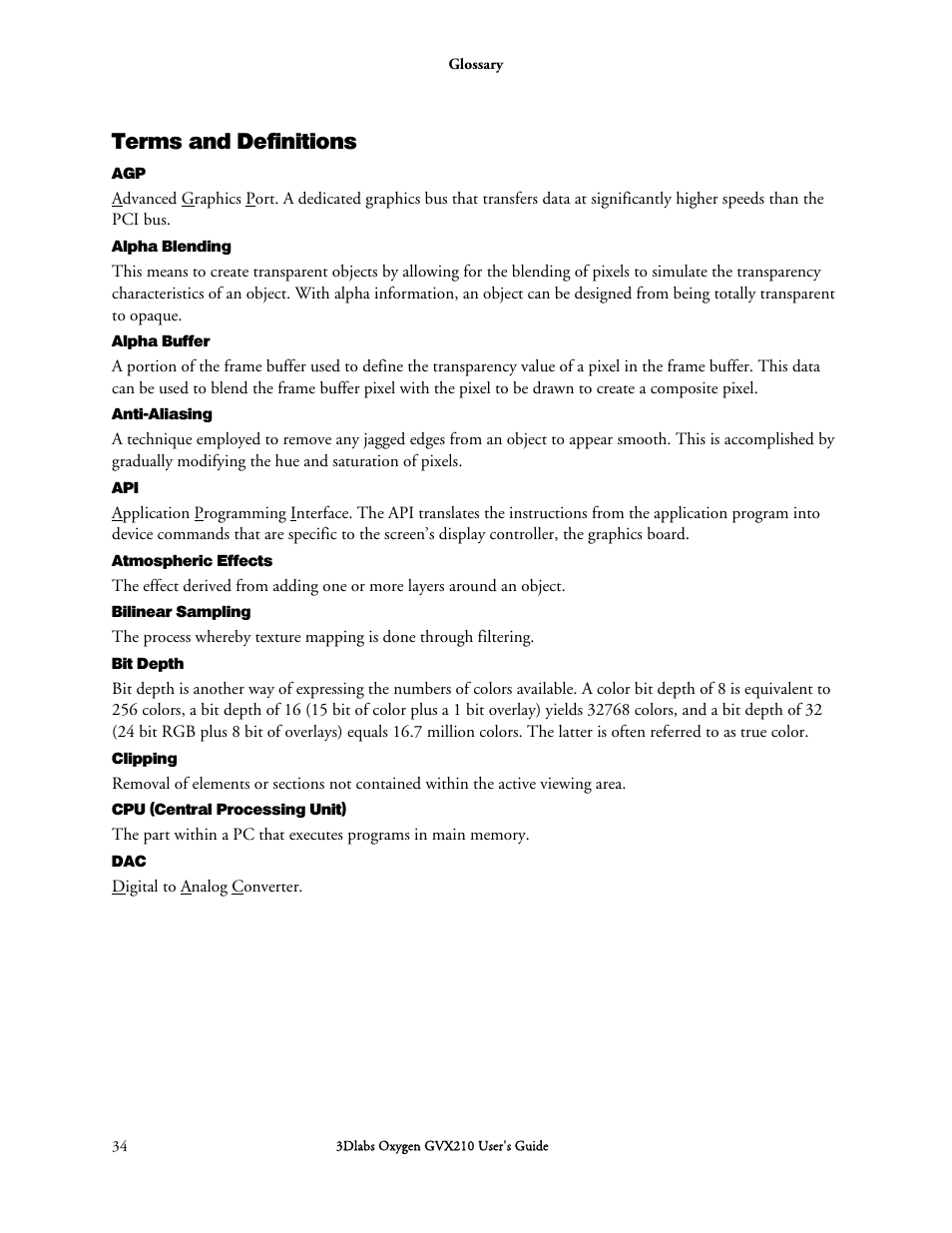 Terms and definitions | 3DLABS Oxygen GVX210 User Manual | Page 44 / 49