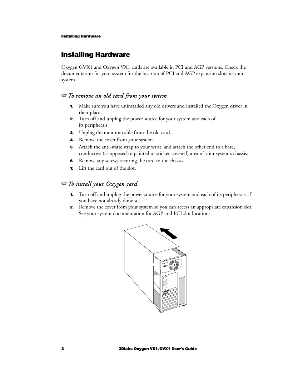 Installing hardware | 3DLABS Oxygen VX1 User Manual | Page 12 / 52