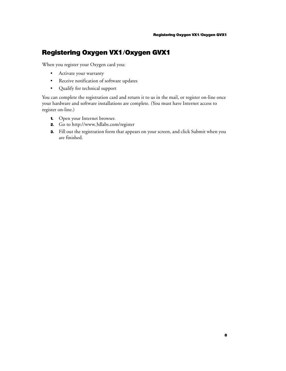 Registering oxygen vx1/oxygen gvx1 | 3DLABS Oxygen VX1 User Manual | Page 17 / 52