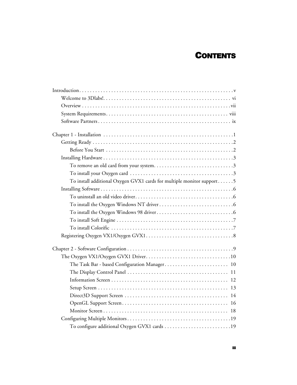 Ontents | 3DLABS Oxygen VX1 User Manual | Page 3 / 52