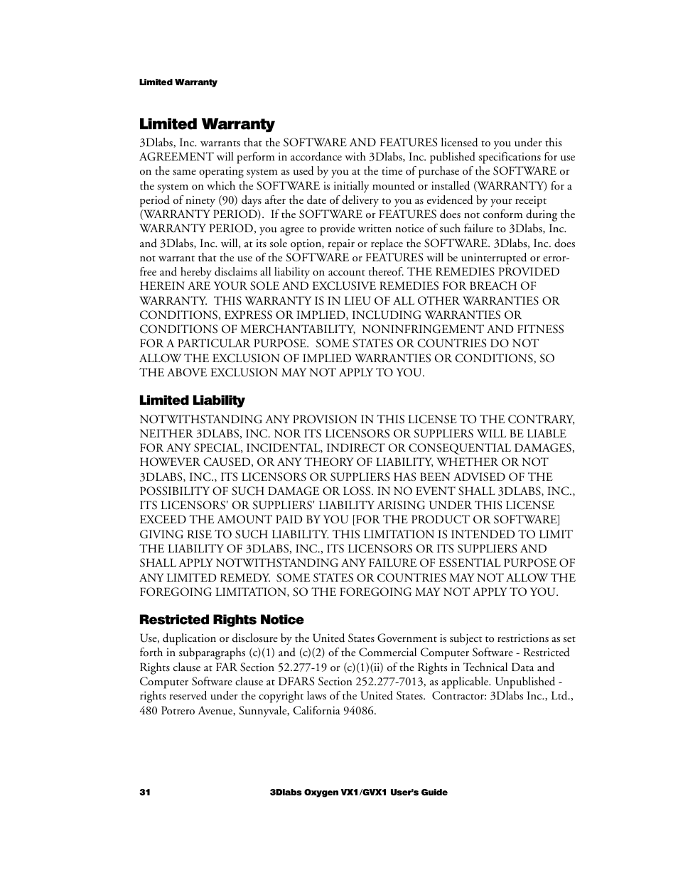 Limited warranty | 3DLABS Oxygen VX1 User Manual | Page 40 / 52