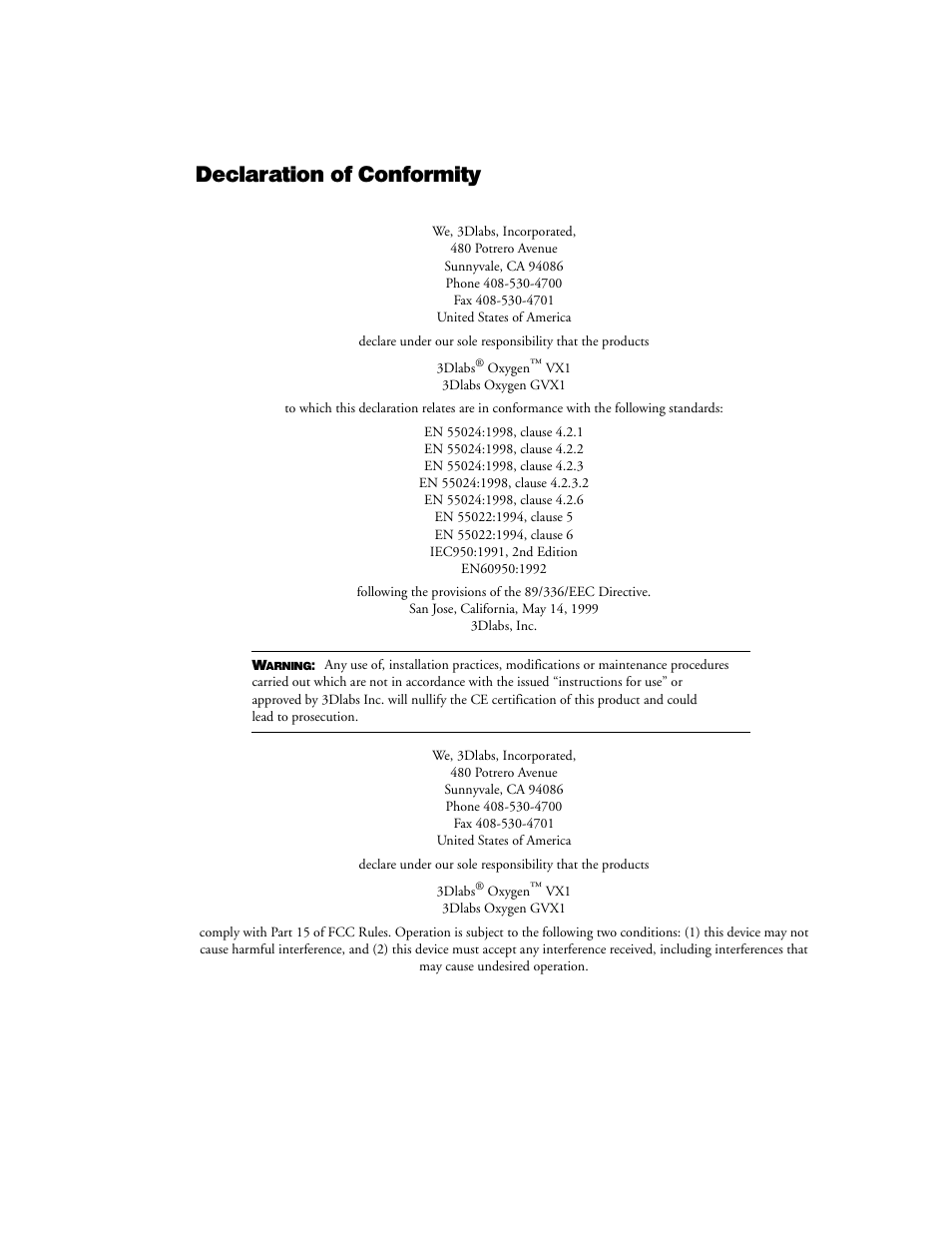 Declaration of conformity | 3DLABS Oxygen VX1 User Manual | Page 43 / 52