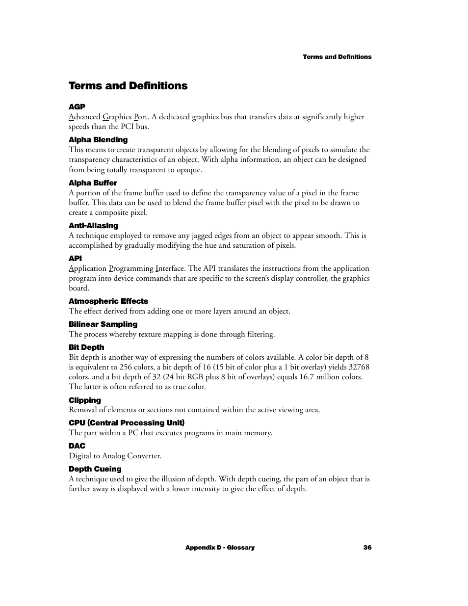 Terms and definitions | 3DLABS Oxygen VX1 User Manual | Page 45 / 52