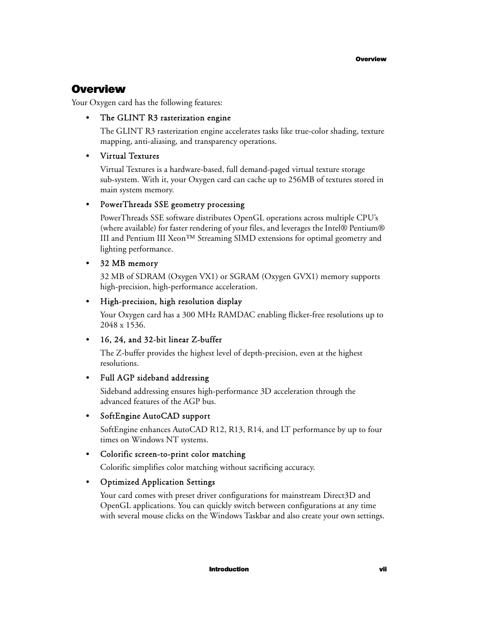 Overview | 3DLABS Oxygen VX1 User Manual | Page 7 / 52