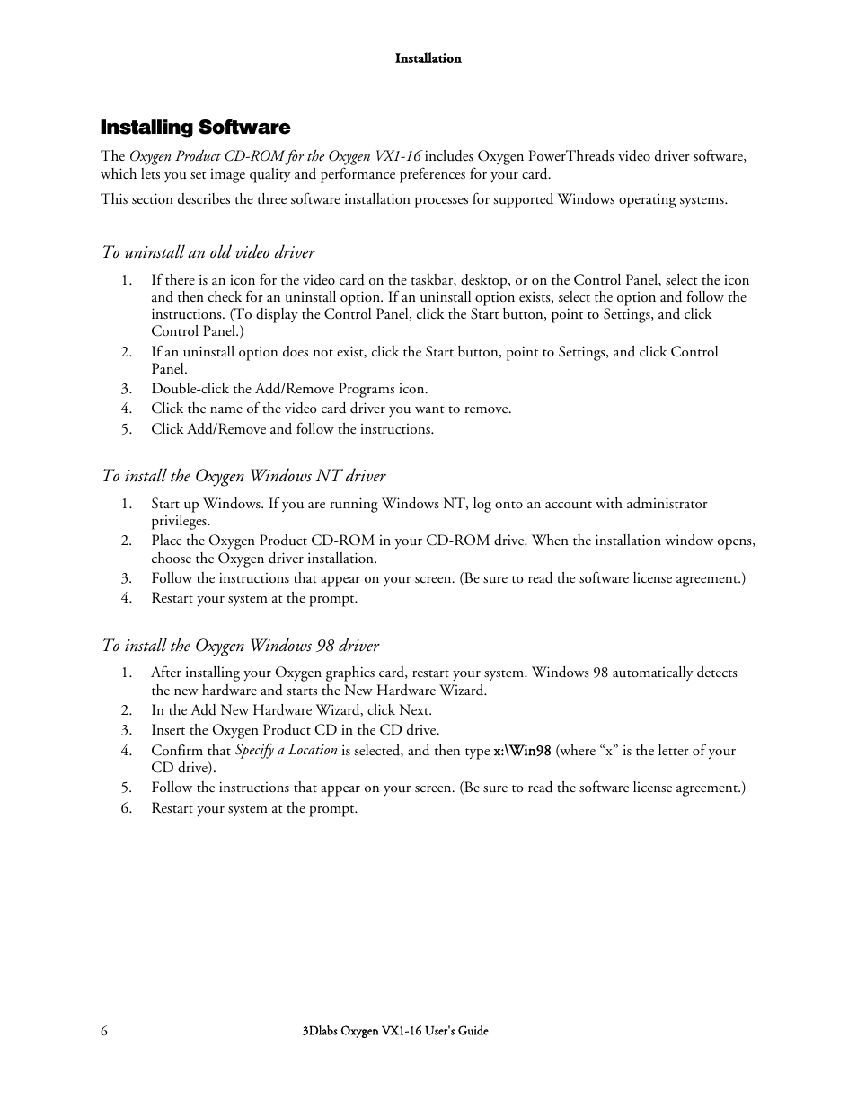 Installing software | 3DLABS Oxygen VX1-16 User Manual | Page 16 / 45