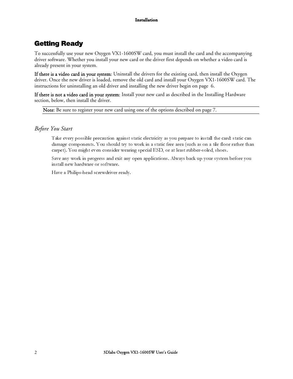 Getting ready, Before you start | 3DLABS Oxygen VX1-1600SW User Manual | Page 12 / 46