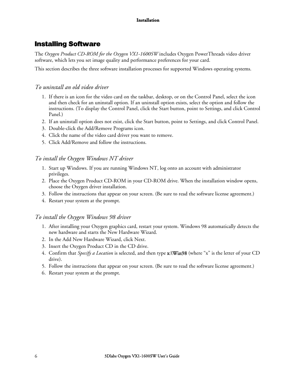 Installing software | 3DLABS Oxygen VX1-1600SW User Manual | Page 16 / 46