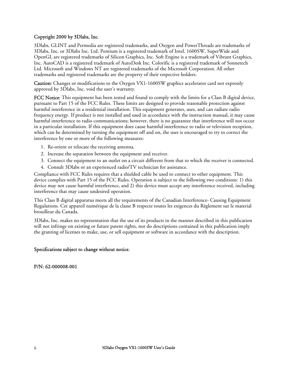 3DLABS Oxygen VX1-1600SW User Manual | Page 2 / 46