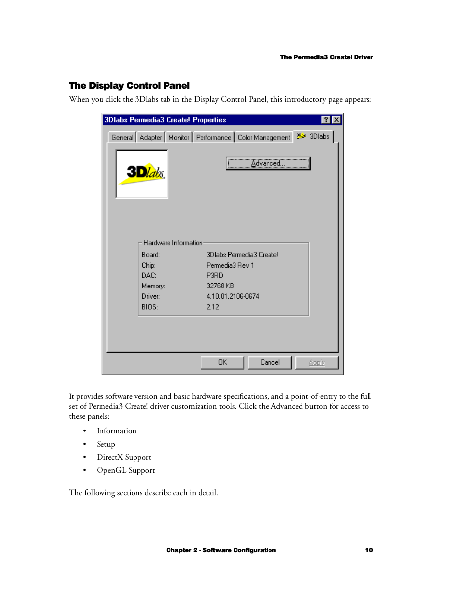 The display control panel | 3DLABS Permedia3 User Manual | Page 17 / 41