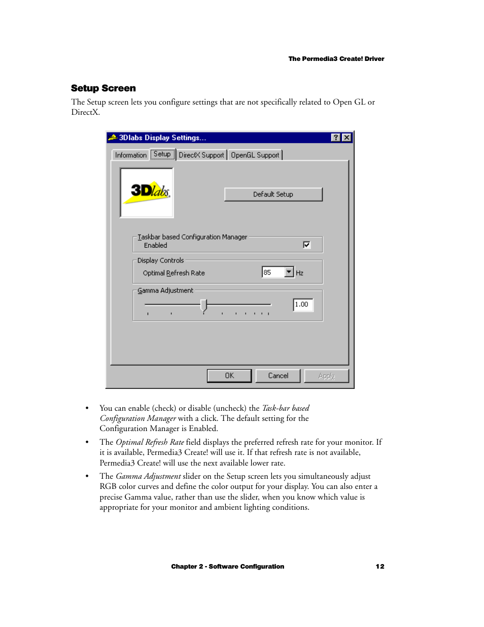 Setup screen | 3DLABS Permedia3 User Manual | Page 19 / 41