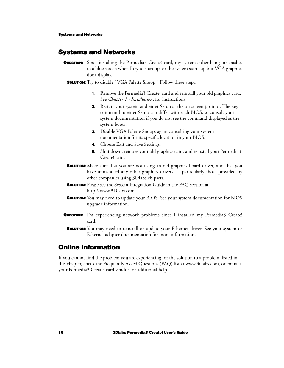 Systems and networks, Online information, Systems and networks online information | 3DLABS Permedia3 User Manual | Page 26 / 41