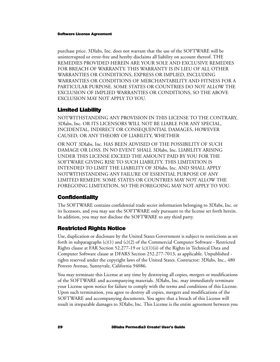 Limited liability, Confidentiality, Restricted rights notice | 3DLABS Permedia3 User Manual | Page 36 / 41
