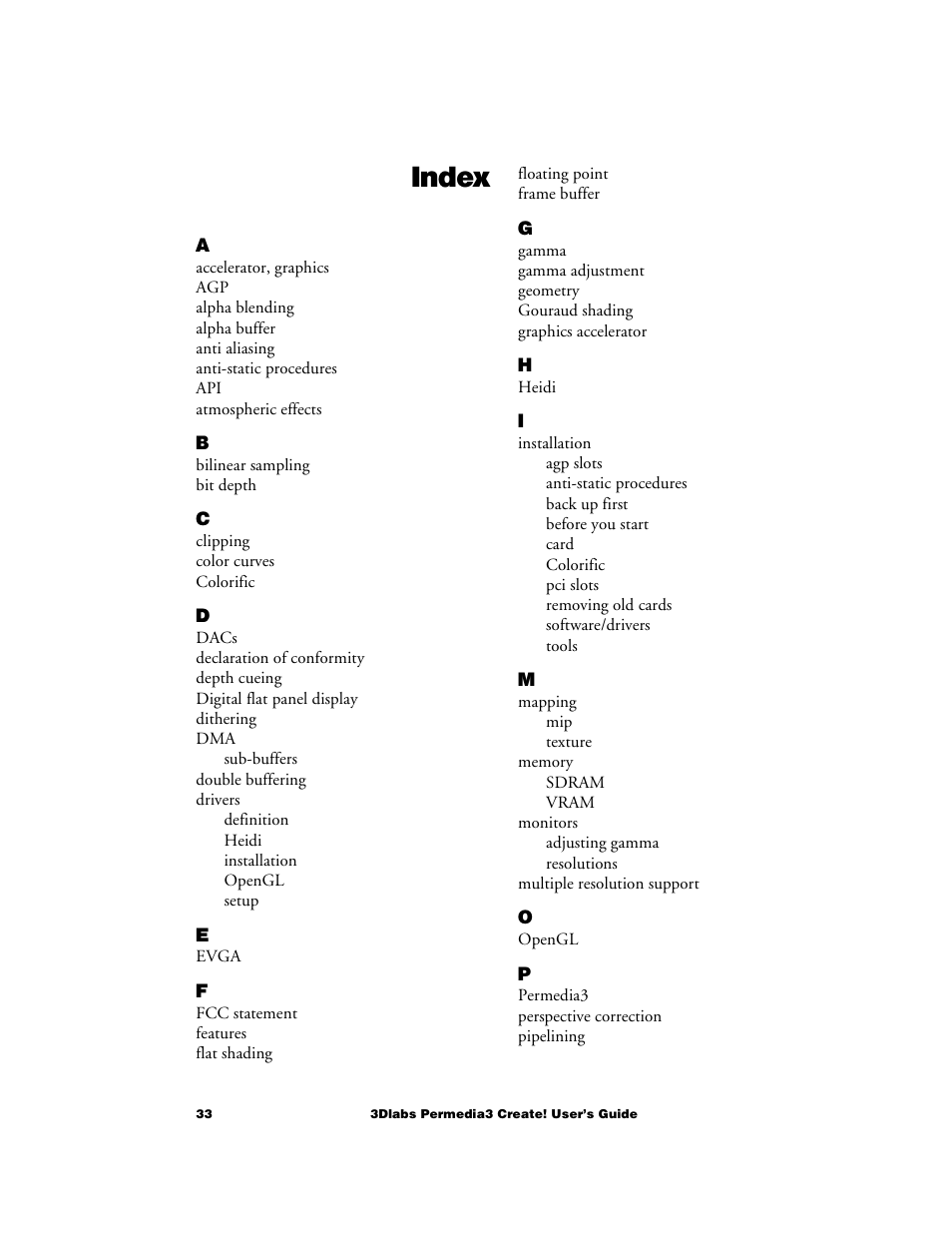 Index | 3DLABS Permedia3 User Manual | Page 40 / 41