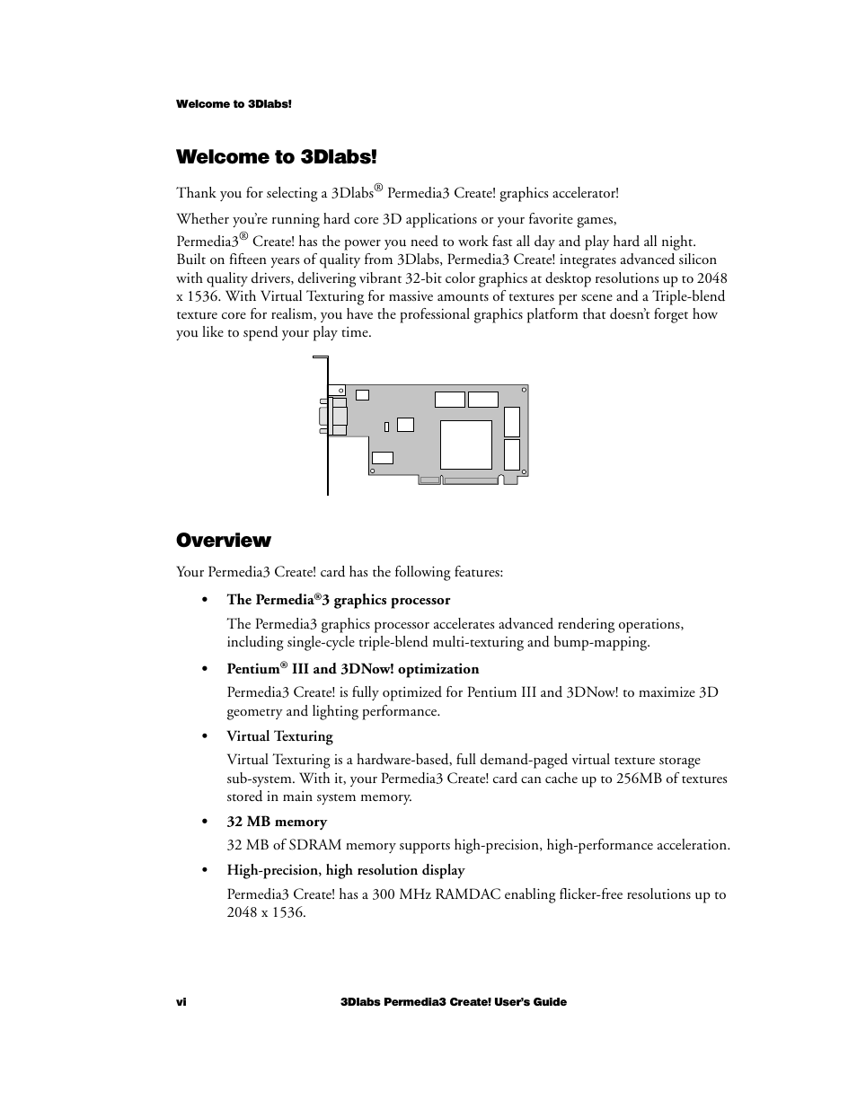 Welcome to 3dlabs, Overview | 3DLABS Permedia3 User Manual | Page 6 / 41
