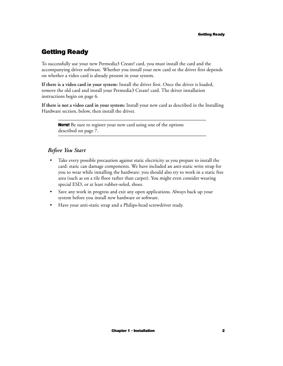 Getting ready, Before you start | 3DLABS Permedia3 User Manual | Page 9 / 41
