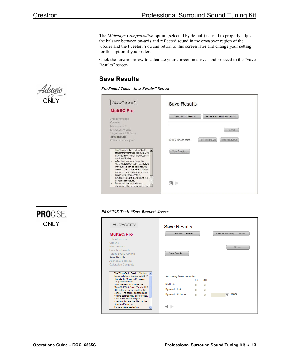 Save results, Crestron professional surround sound tuning kit | Crestron electronic Surround Sound Tuning Kit User Manual | Page 21 / 32