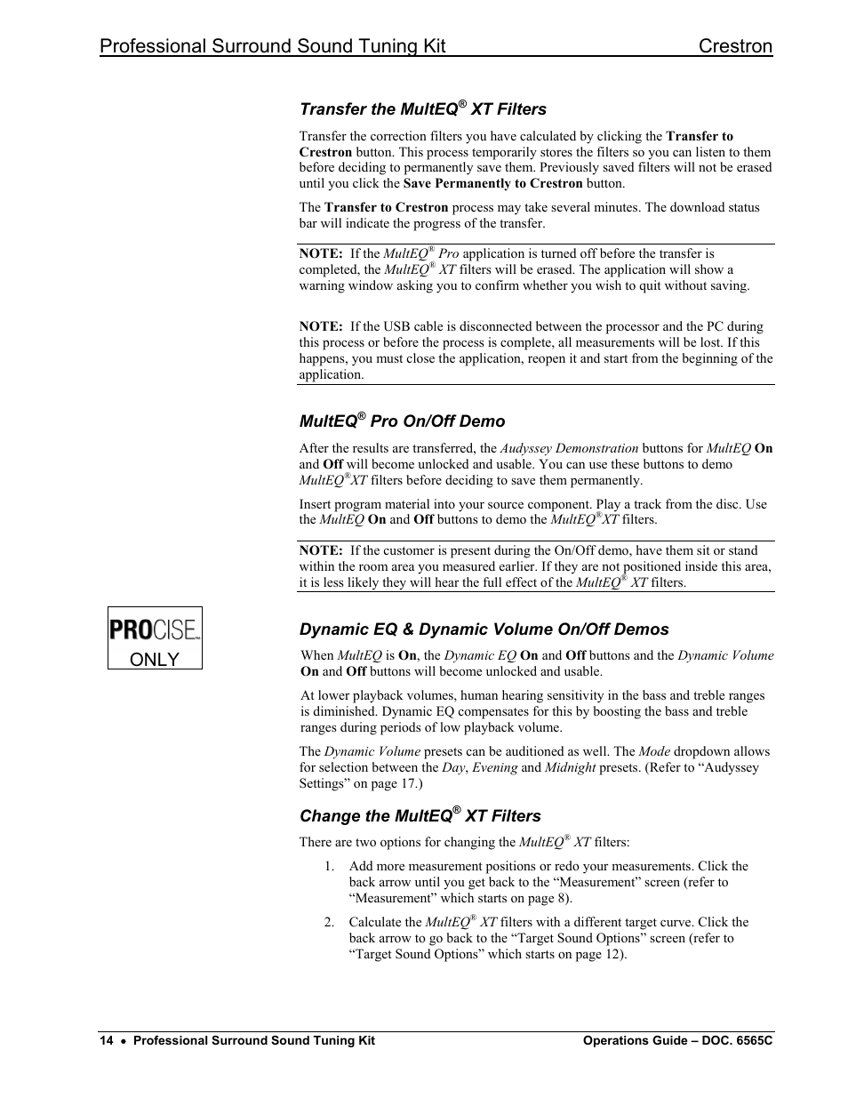 Professional surround sound tuning kit crestron, Only | Crestron electronic Surround Sound Tuning Kit User Manual | Page 22 / 32