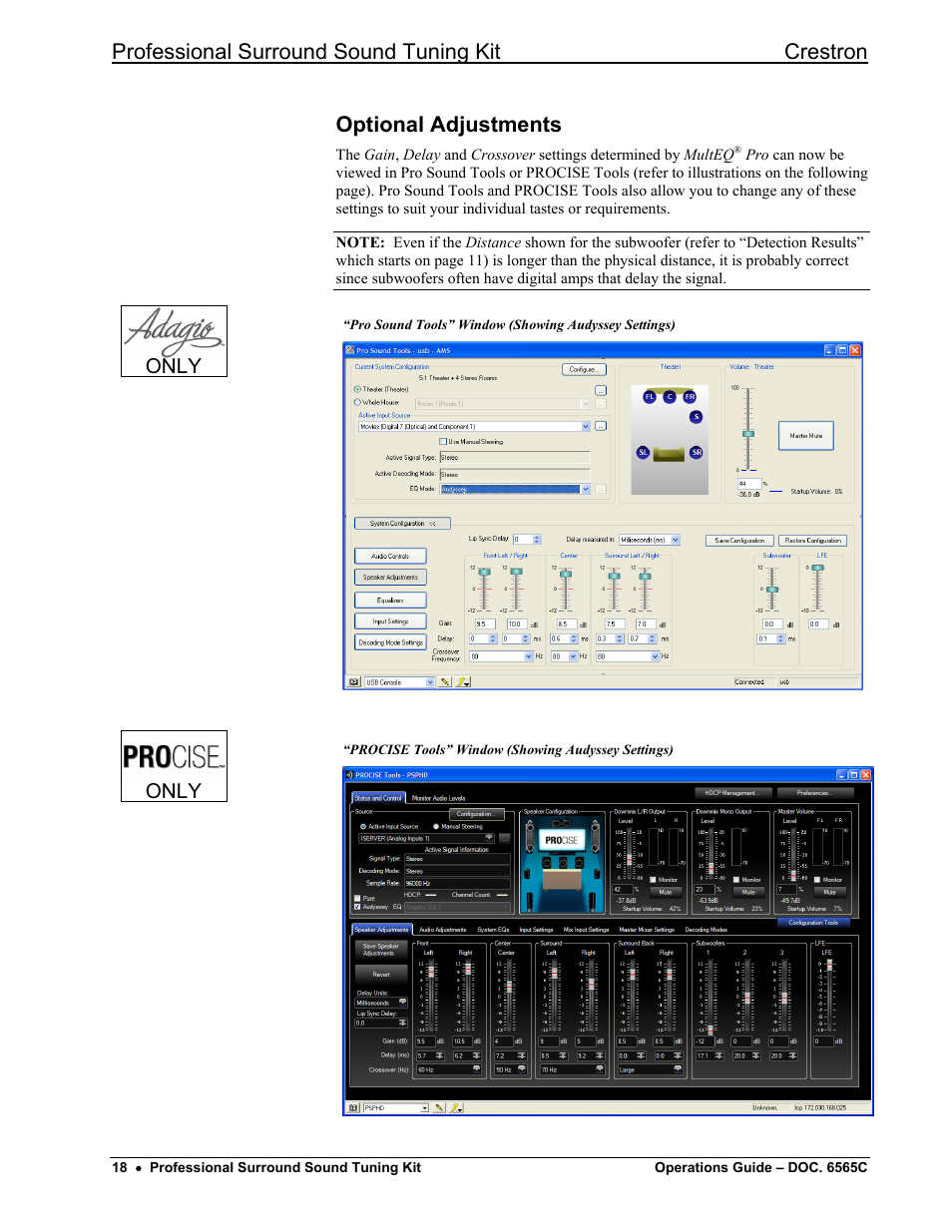 Optional adjustments, Professional surround sound tuning kit crestron, Only | Crestron electronic Surround Sound Tuning Kit User Manual | Page 26 / 32
