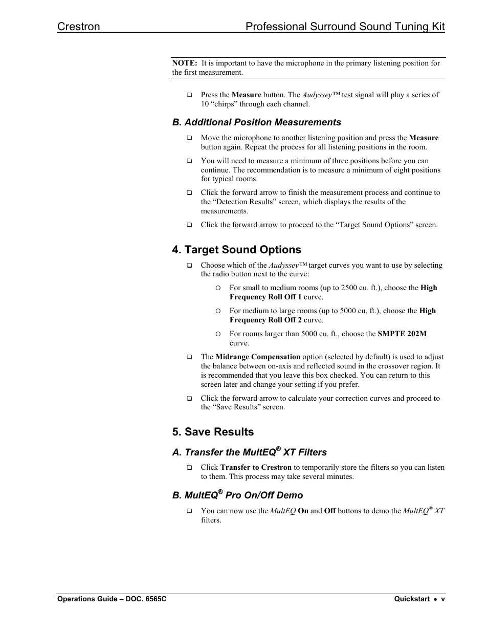Crestron professional surround sound tuning kit, Target sound options, Save results | Crestron electronic Surround Sound Tuning Kit User Manual | Page 7 / 32