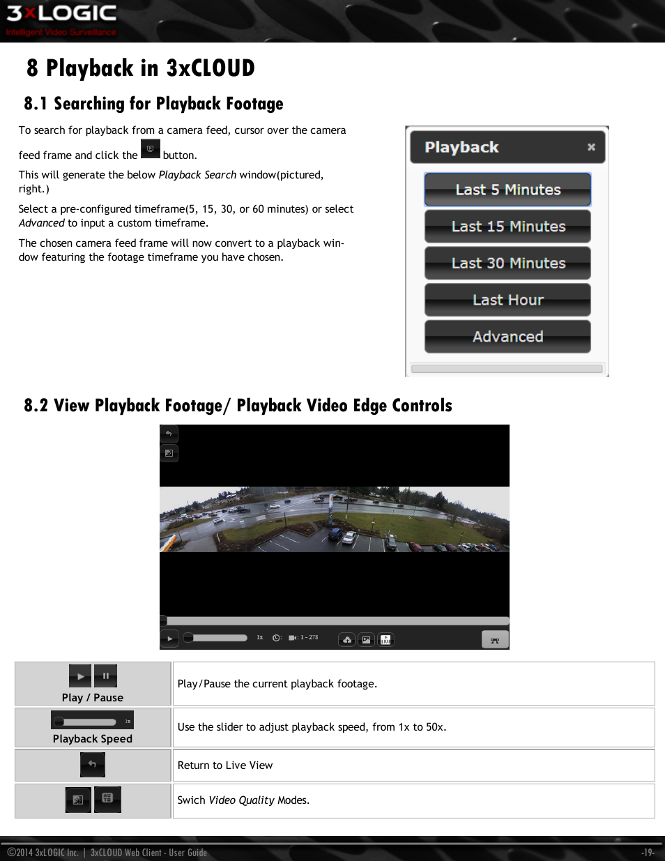 8 playback in 3xcloud, 1 searching for playback footage | 3xLOGIC 3xCLOUD Web Client User Manual | Page 23 / 31